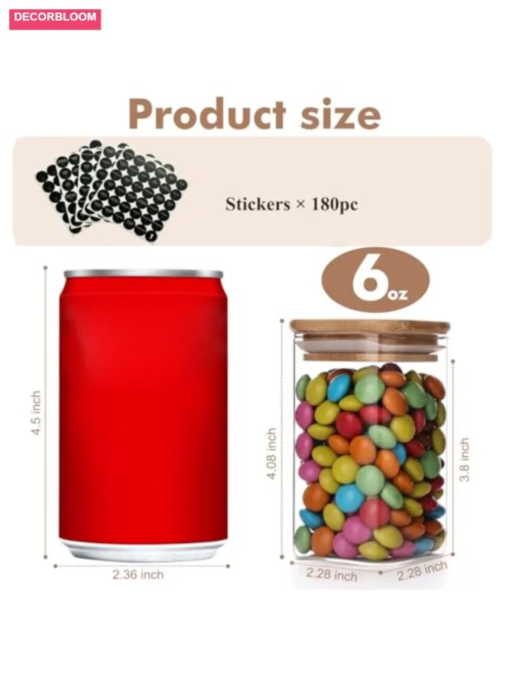 12-Pack 6oz Square Glass Spice Jars with Bamboo Lids and Labels